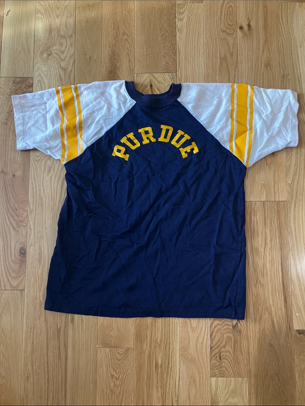 Vintage Purdue Sarsity Short Sleeve Raglan Tee with Gold Lettering